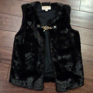 Michael Kors Black Faux Fur Vest With Gold Link Toggle Closure SIZE SMALL